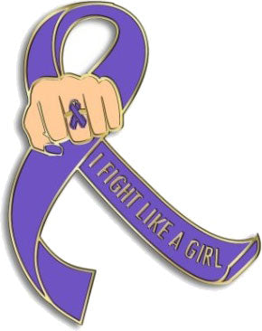 I Fight Like a Girl Fist Awareness Ribbon Lapel Pin - Violet