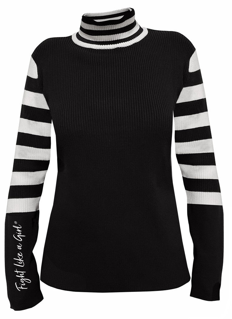 Fight Like a Girl Script Women's Mock Neck Sweater - Black