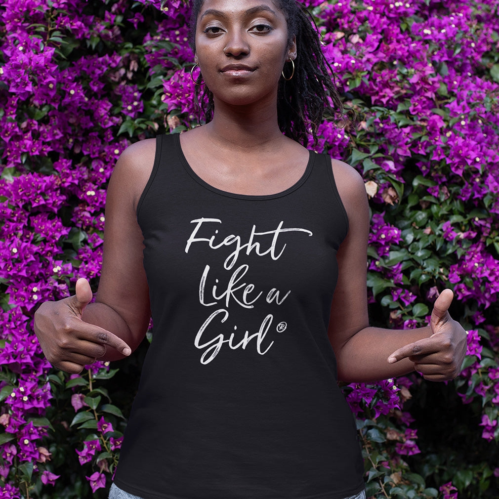Fight Like a Girl Script Women's Stretch Tank Top - Black