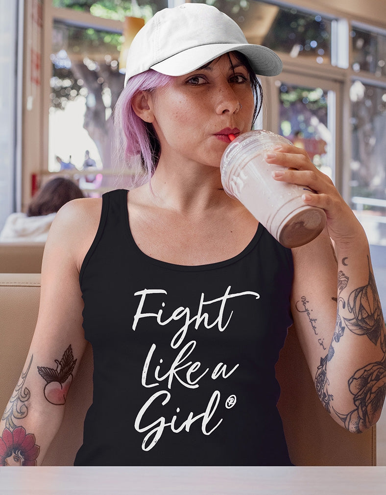Fight Like a Girl Script Women's Stretch Tank Top - Black