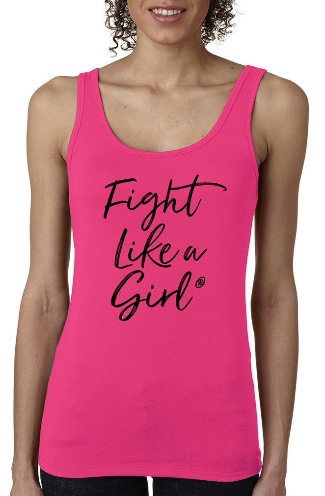 Fight Like a Girl Script Women's Stretch Tank Top - Pink