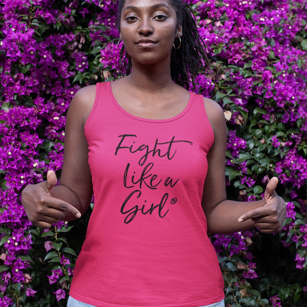 Fight Like a Girl Script Women's Stretch Tank Top - Pink