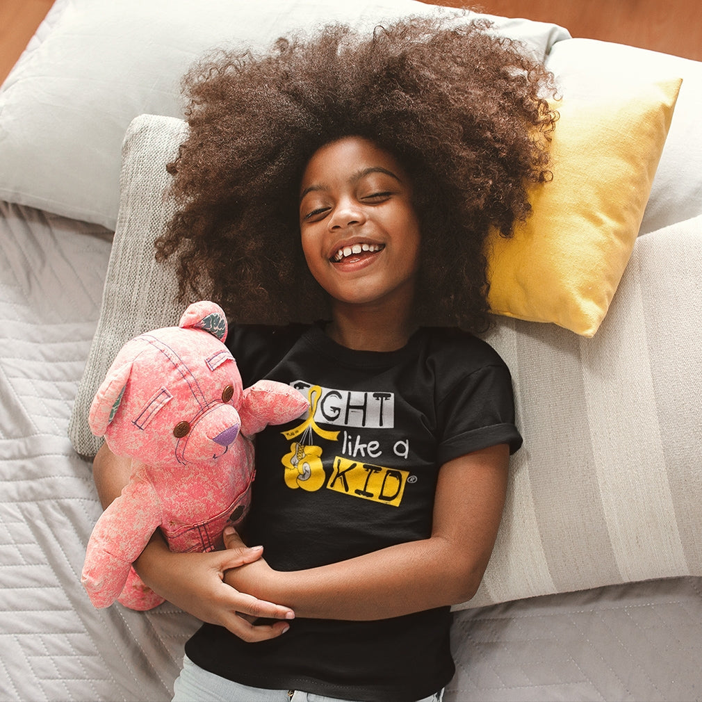 "Fight Like a Kid Label" Youth T-Shirt - Black w/ Gold Ribbon
