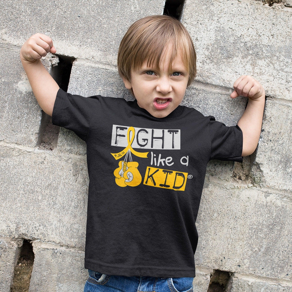 "Fight Like a Kid Label" Youth T-Shirt - Black w/ Gold Ribbon