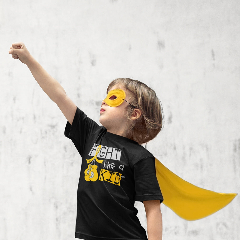 "Fight Like a Kid Label" Youth T-Shirt - Black w/ Gold Ribbon