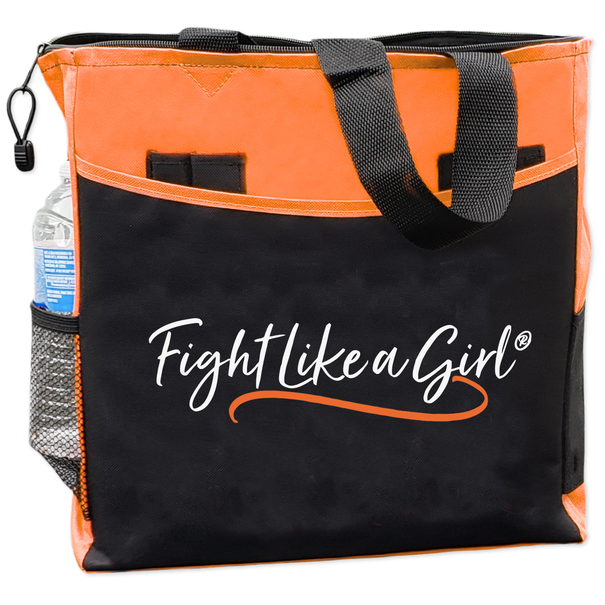 Fight Like a Girl Script Dakota Tote Bag - Black w/ Orange
