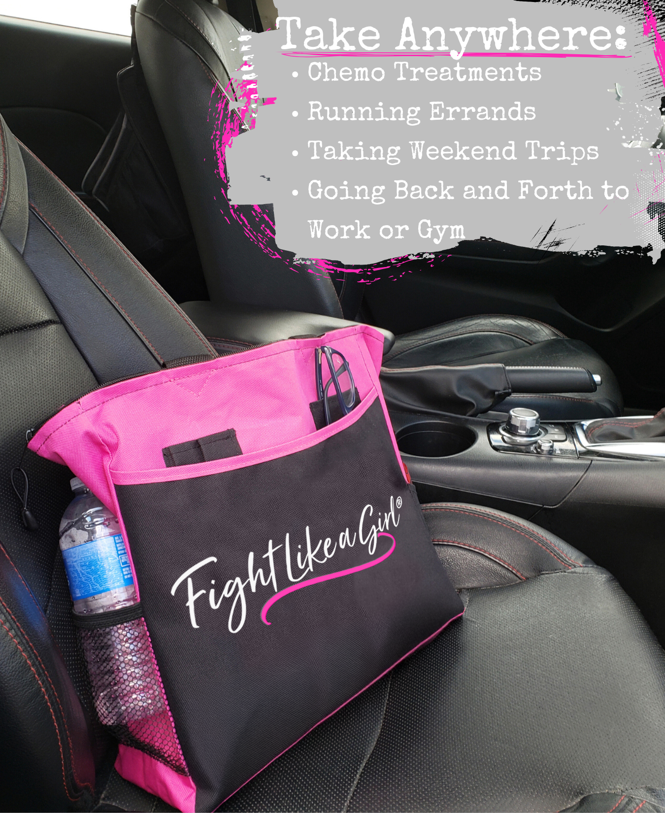 Fight Like a Girl Script Dakota Tote Bag - Black w/ Hot Pink