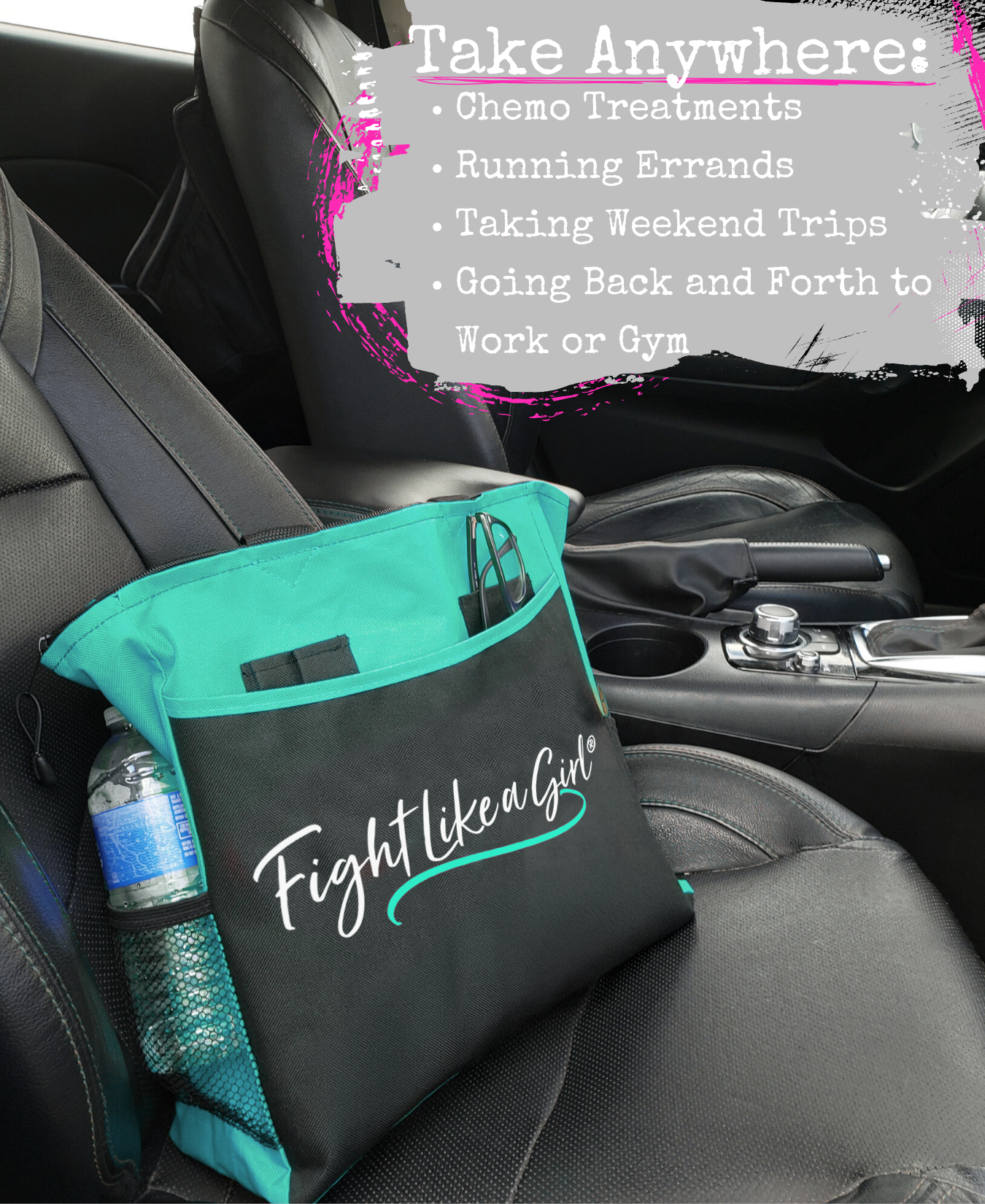 Fight Like a Girl Script Dakota Tote Bag - Black w/ Teal
