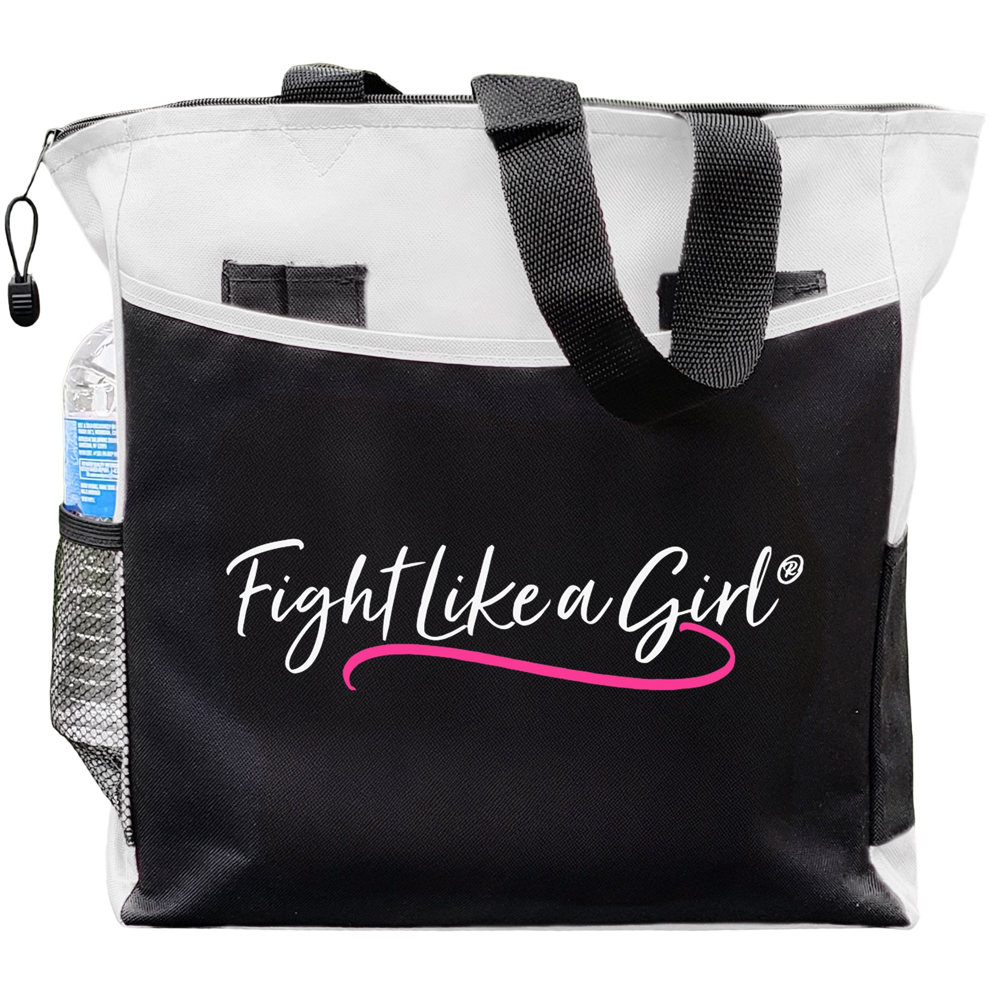 Fight Like a Girl Script Dakota Tote Bag - Black w/ White