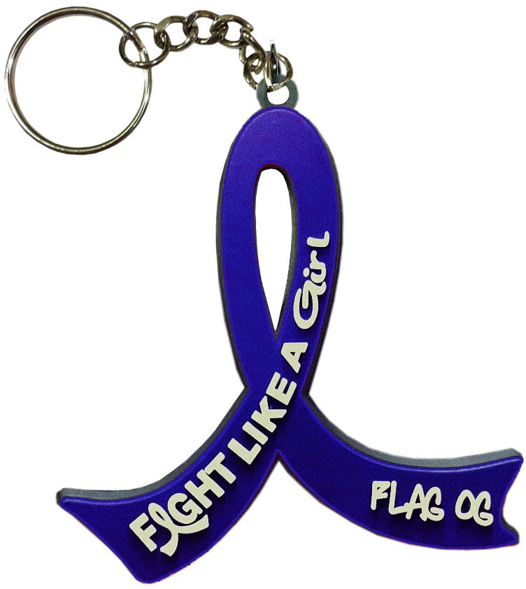 Fight Like a Girl Hybrid Awareness Ribbon PVC Keychain - Blue