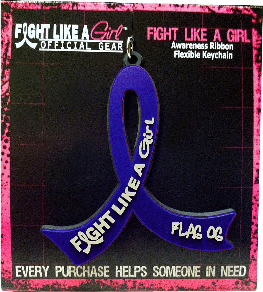 Fight Like a Girl Hybrid Awareness Ribbon PVC Keychain - Blue