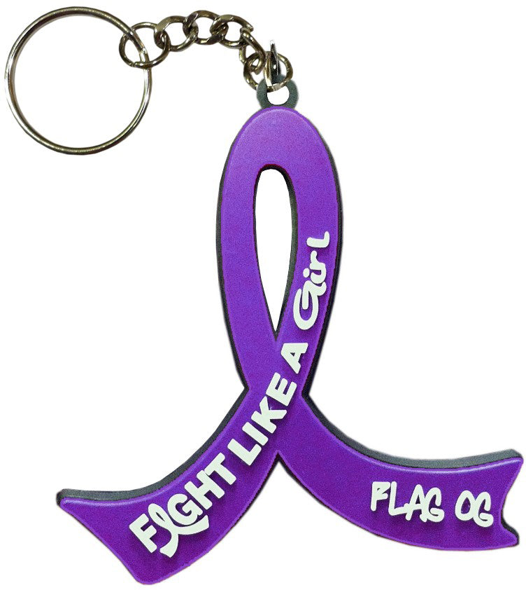 Fight Like a Girl Purple Ribbon Key Chain for Lupus, Fibromyalgia, Pancreatic Cancer, Cystic Fibrosis