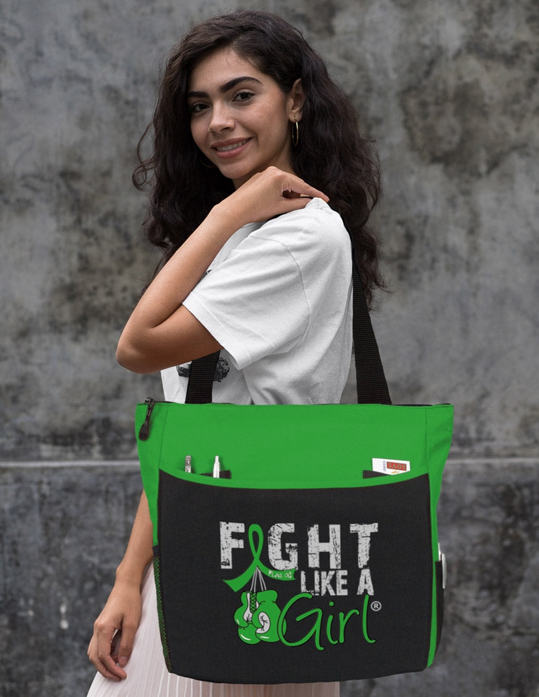 Green Fight Like a Girl Knockout Dakota Tote Bag - Over the Shoulder