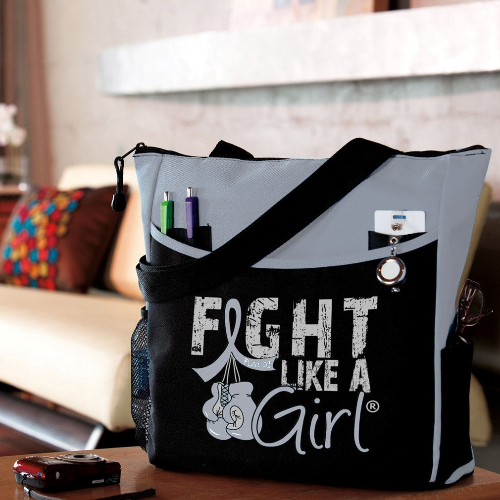"Fight Like a Girl Knockout" Dakota Tote Bag - Grey