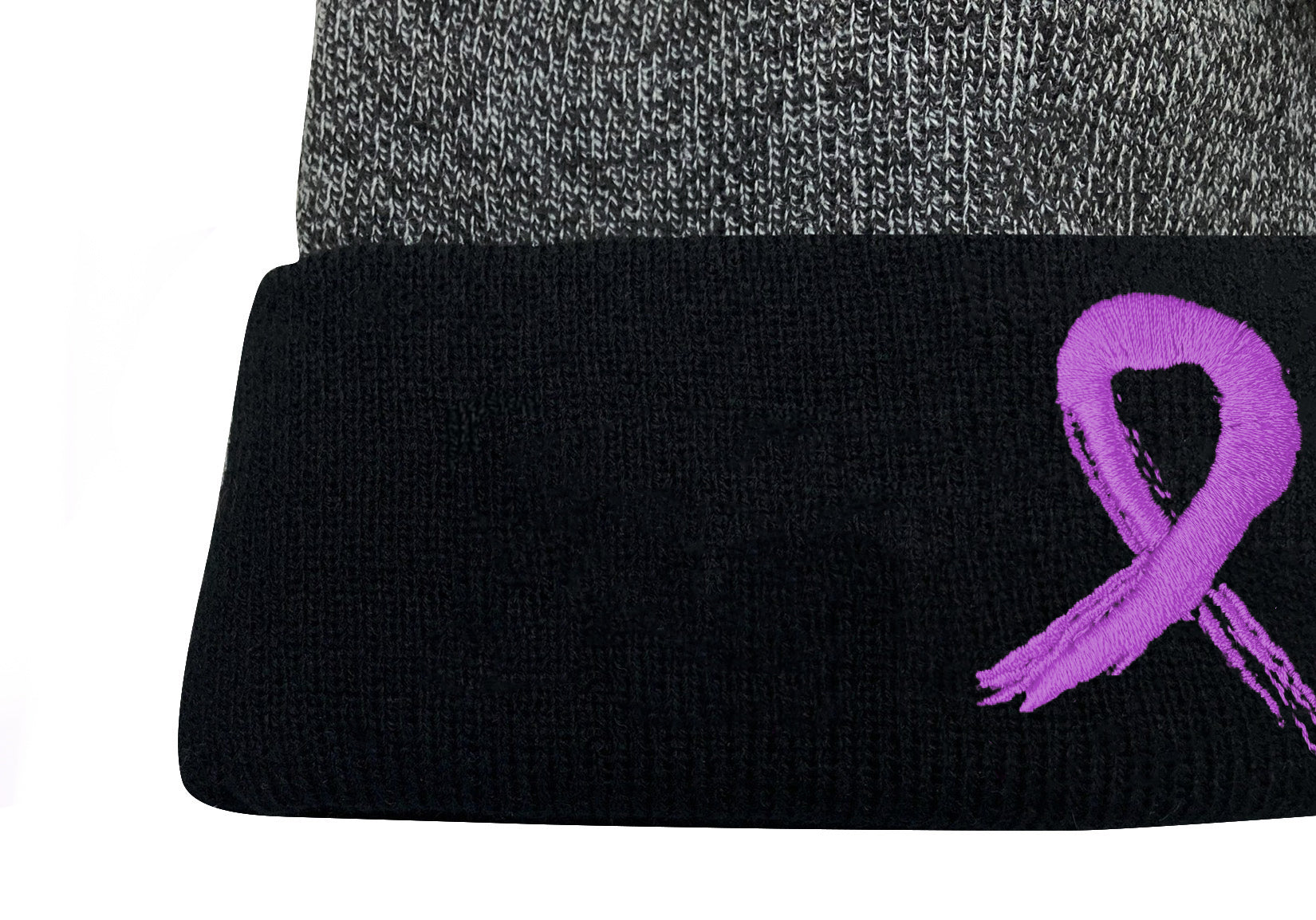 Grunge Ribbon Cuffed Knit Beanie - Black/Purple w/ Purple