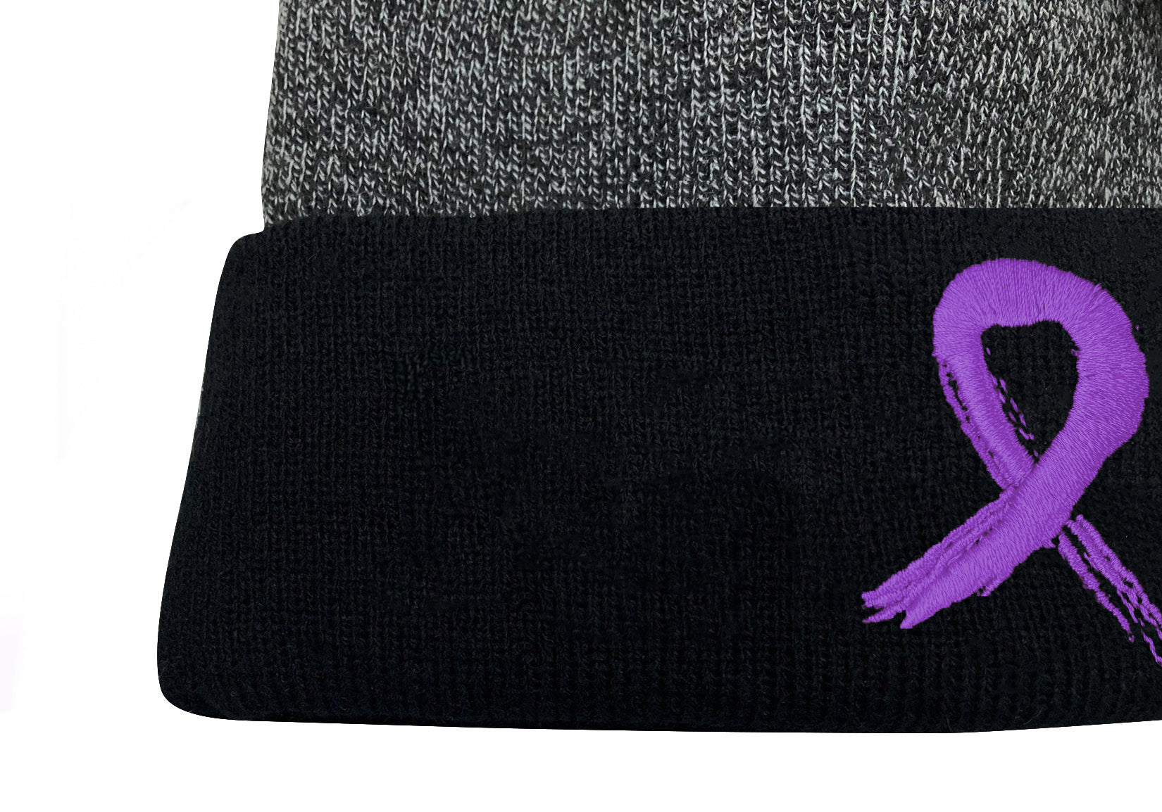 Grunge Ribbon Cuffed Knit Beanie - Black/Purple w/ Purple