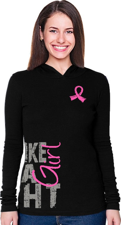 Fight Like a Girl Breast Cancer Hooded Long Sleeve Shirt
