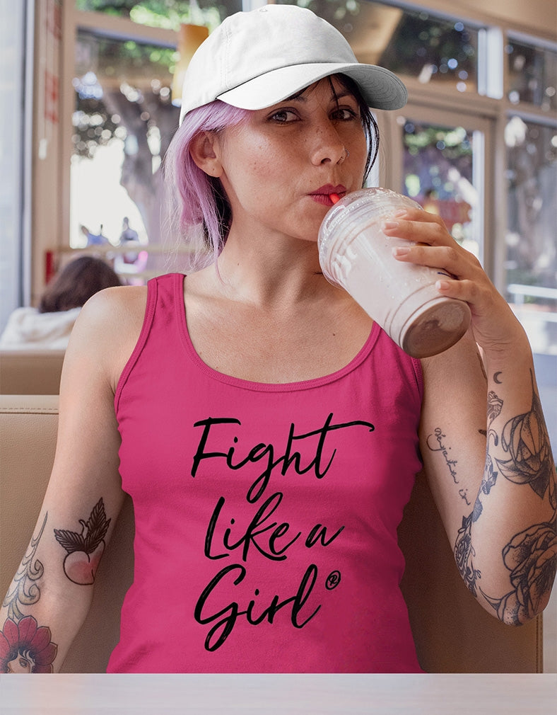 "Fight Like a Girl Script" Ladies Stretch Tank Top - Pink