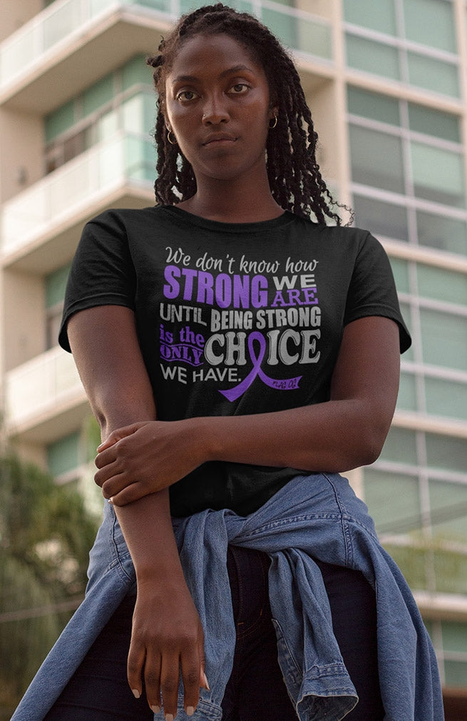 "How Strong We Are" Unisex T-Shirt - Black w/ Purple