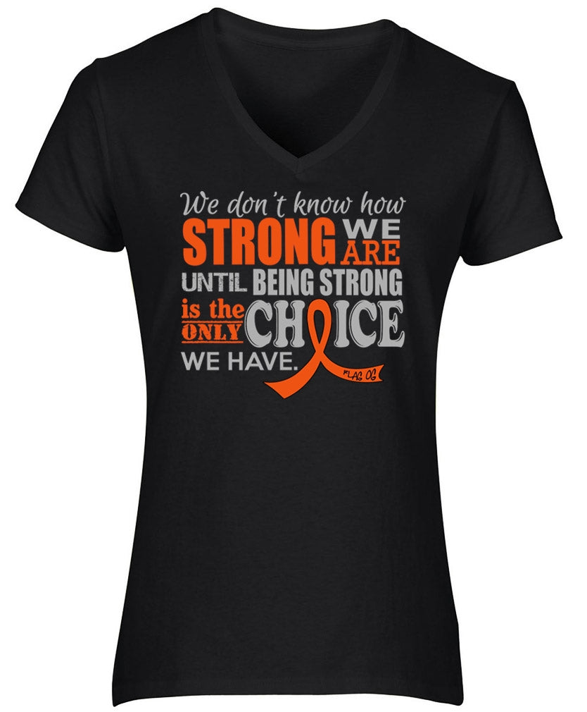 "How Strong We Are" Ladies V-Neck T-Shirt - Black w/ Orange