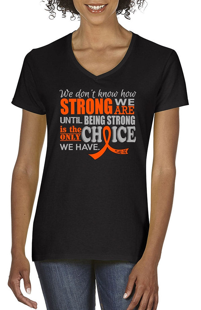 "How Strong We Are" Ladies V-Neck T-Shirt - Black w/ Orange