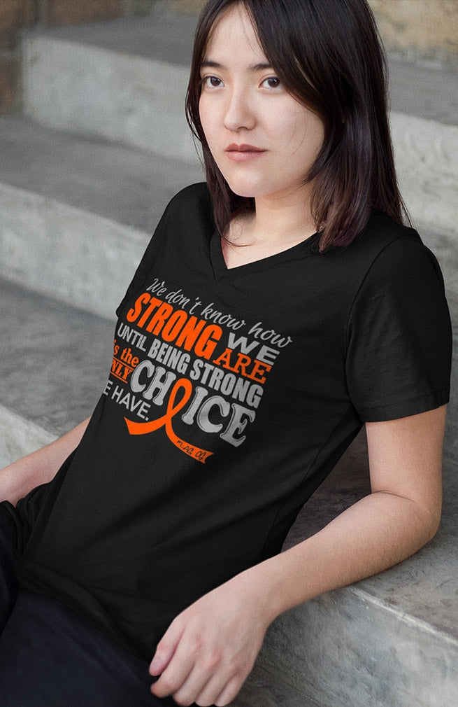 "How Strong We Are" Ladies V-Neck T-Shirt - Black w/ Orange