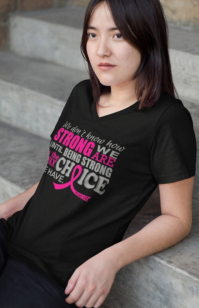 "How Strong We Are" Ladies V-Neck T-Shirt - Black w/ Pink