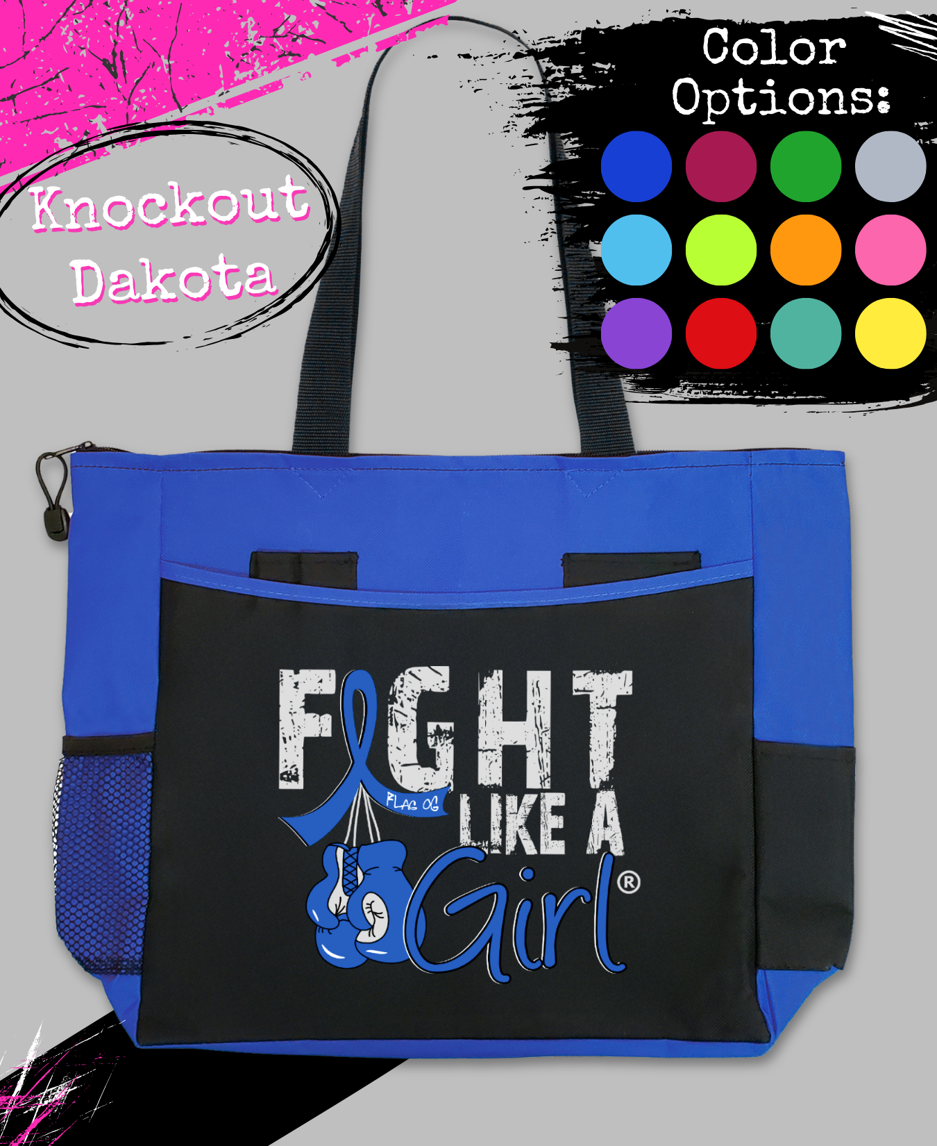 Fight Like a Girl Knockout Dakota Tote Bag - Black w/ Blue