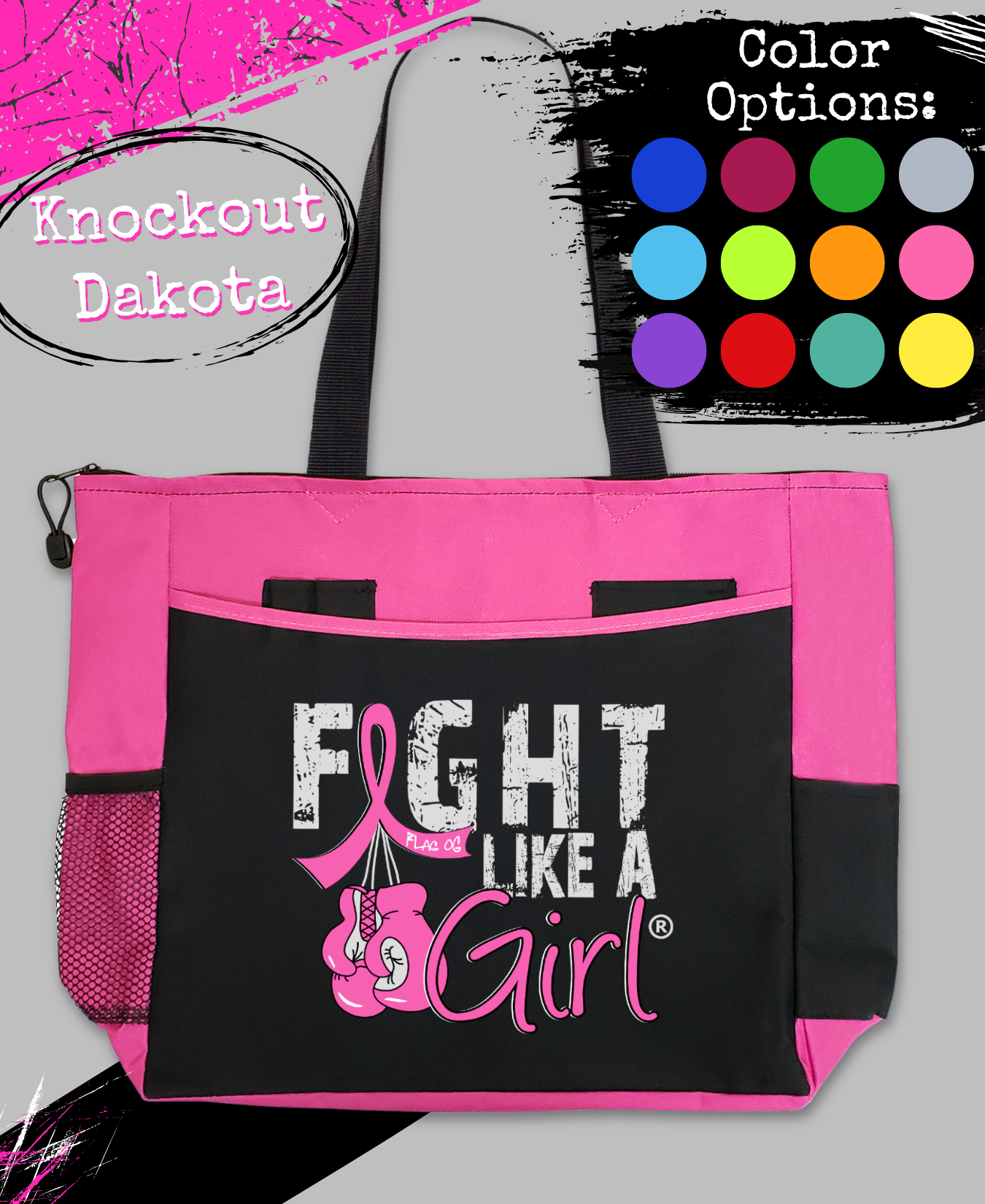 Fight Like a Girl Knockout Dakota Tote Bag - Black w/ Pink