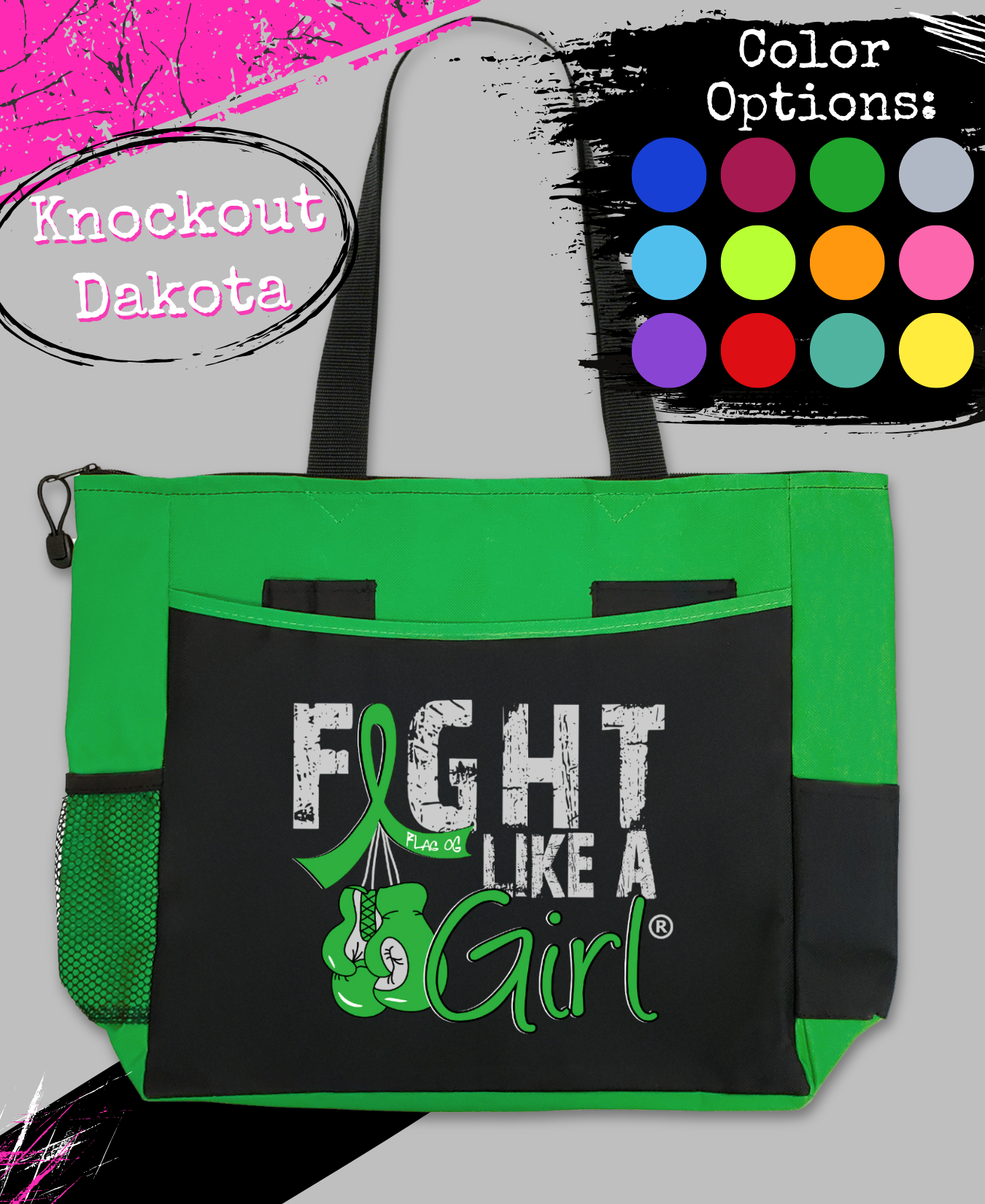 Fight Like a Girl Knockout Dakota Tote Bag - Black w/ Green