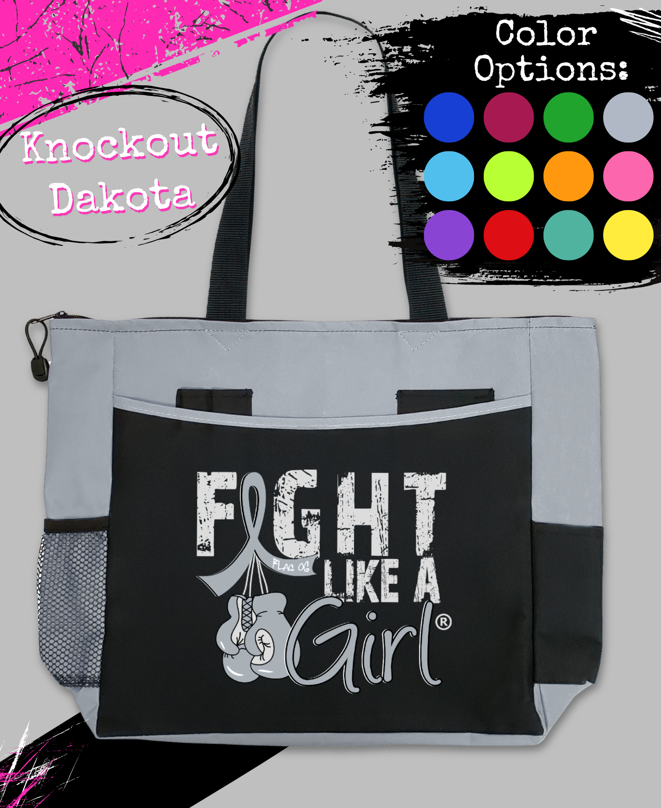 Fight Like a Girl Knockout Dakota Tote Bag - Black w/ Grey