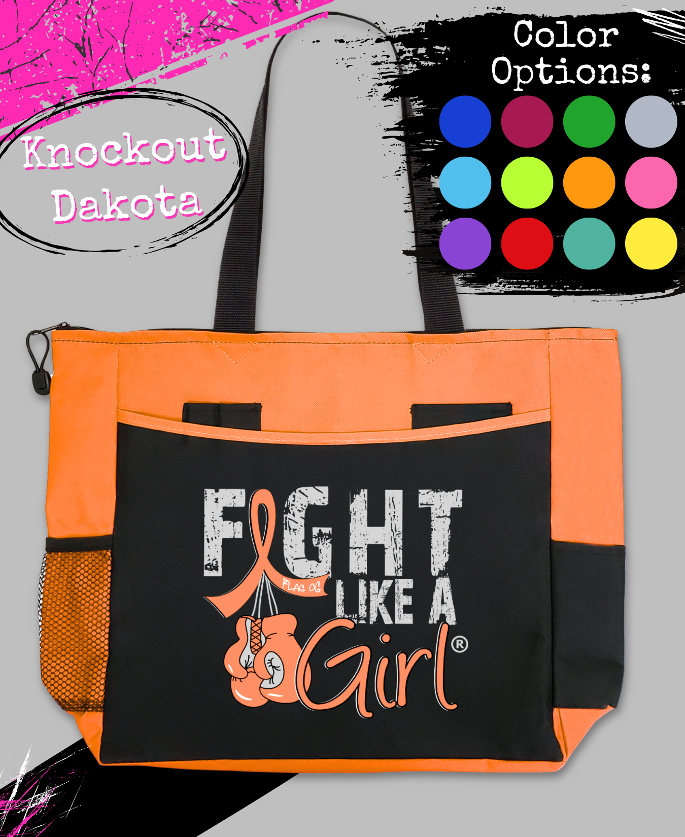 Fight Like a Girl Knockout Dakota Tote Bag - Black w/ Orange