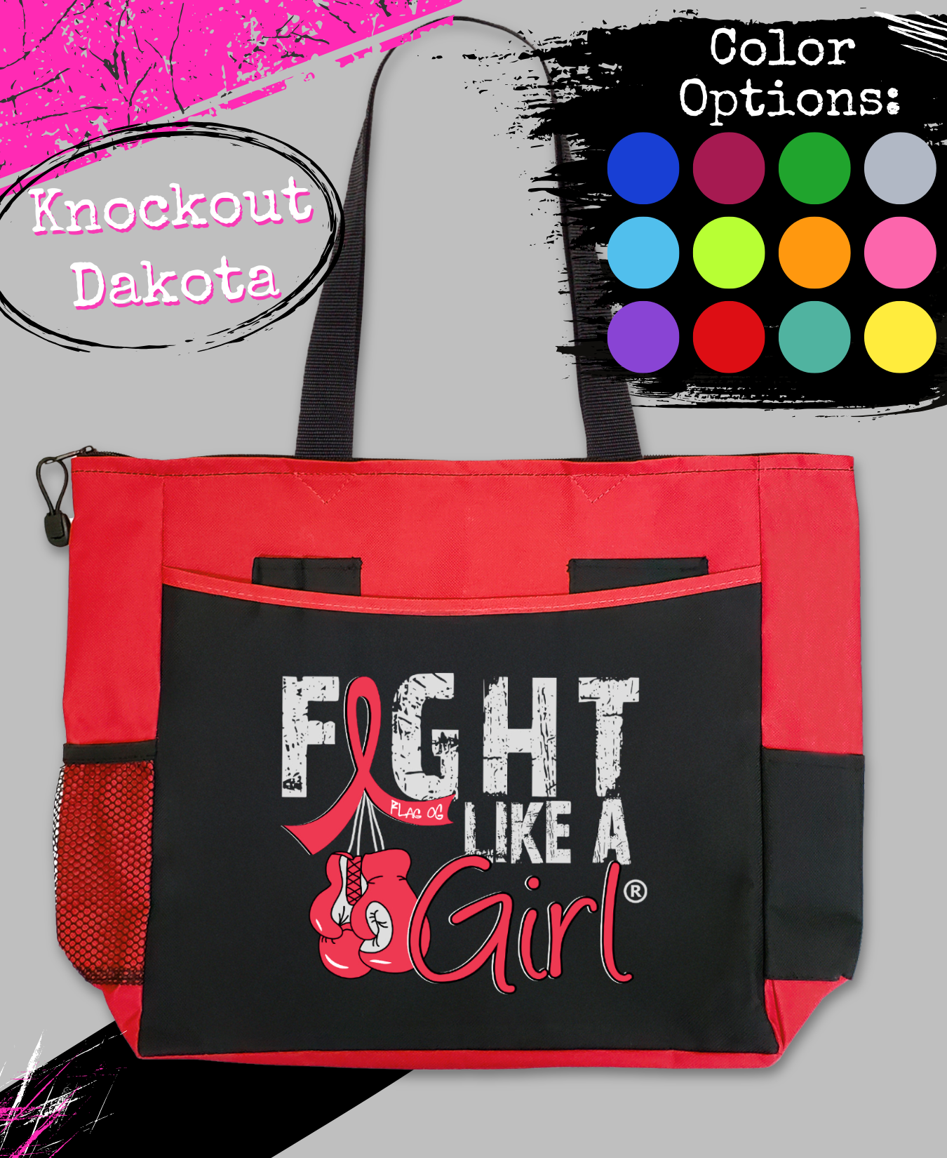 Fight Like a Girl Knockout Dakota Tote Bag - Black w/ Red
