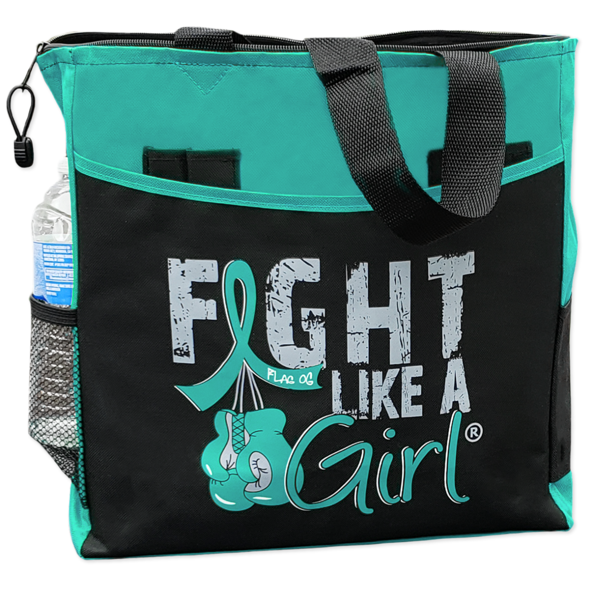 Teal Ribbon Tote Bag for Ovarian Cancer, Interstitial Cystitis, PKD, PCOS