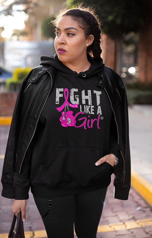 "Fight Like a Girl Knockout" Unisex Hoodie - Black w/ Pink