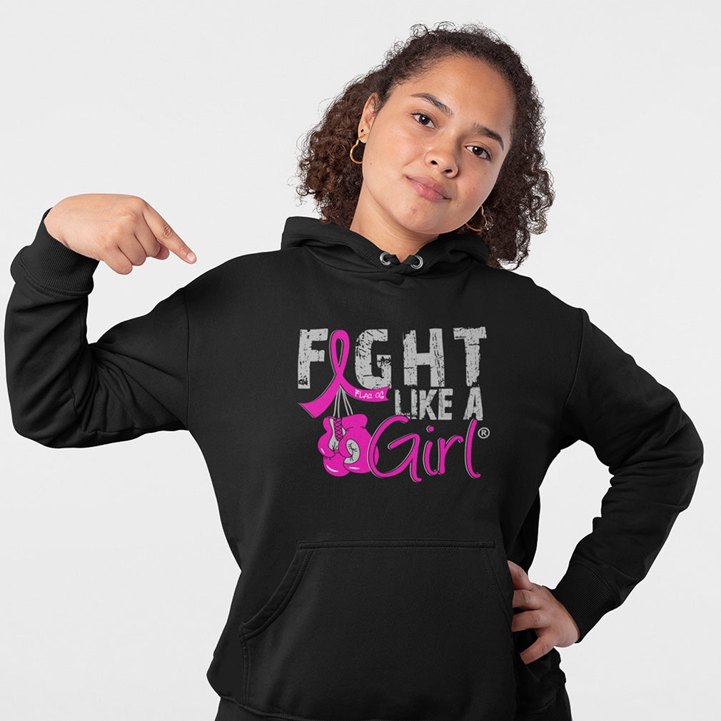 "Fight Like a Girl Knockout" Unisex Hoodie - Black w/ Pink