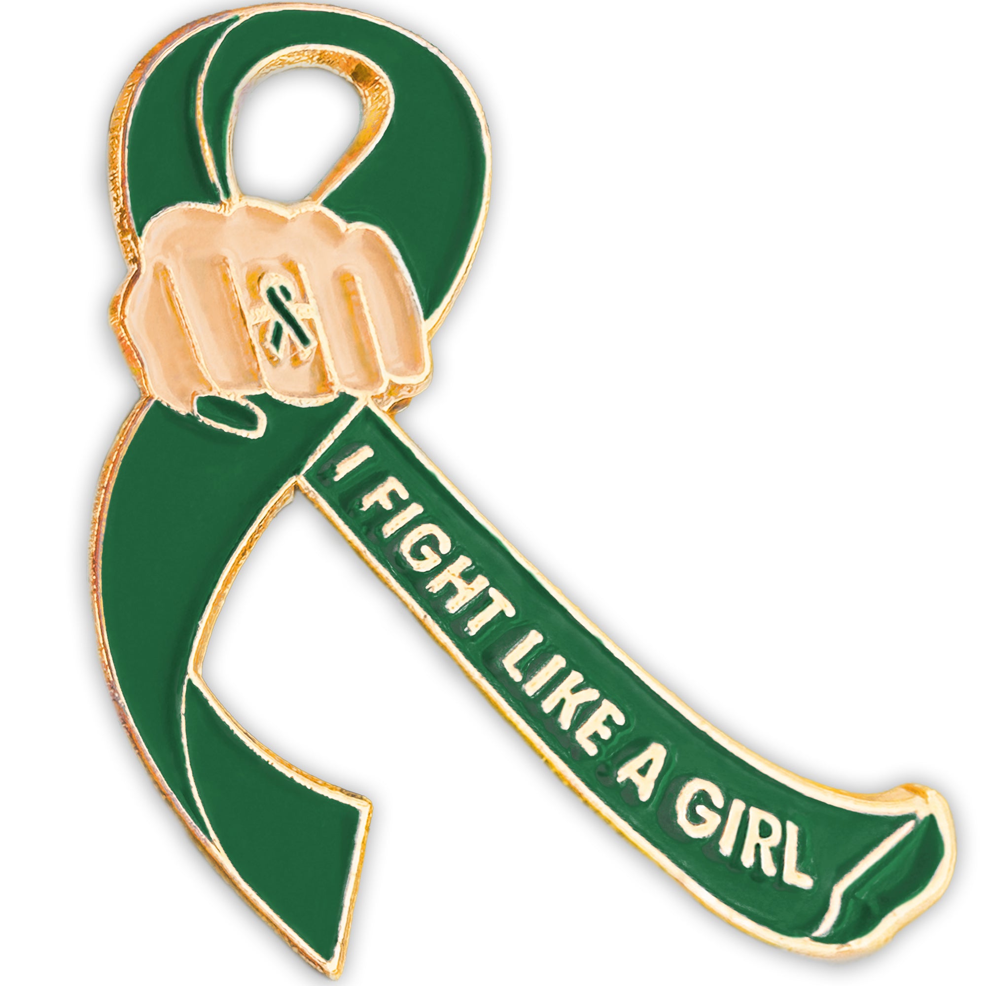 I Fight Like a Girl Fist Awareness Ribbon Lapel Pin - Emerald Green