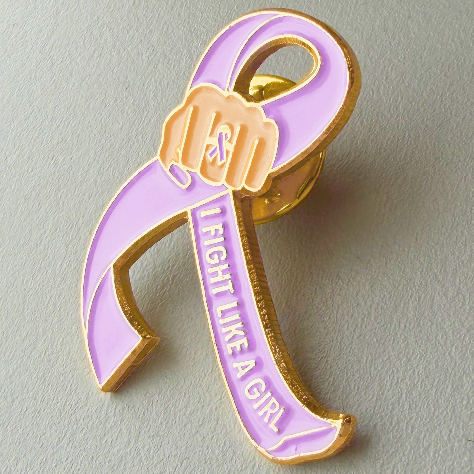 I Fight Like a Girl Fist Awareness Ribbon Lapel Pin - Lavender