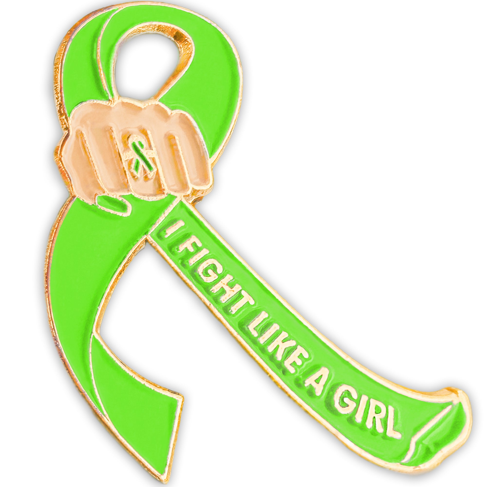 I Fight Like a Girl Fist Awareness Ribbon Lapel Pin - Lime Green