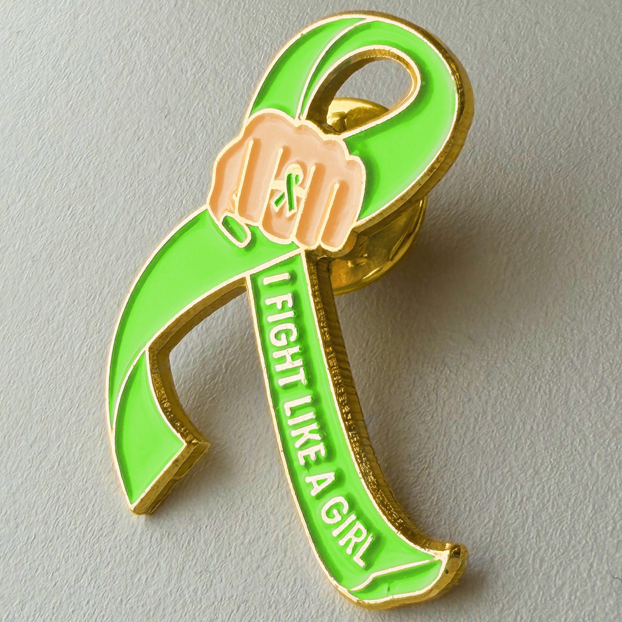 I Fight Like a Girl Fist Awareness Ribbon Lapel Pin - Lime Green