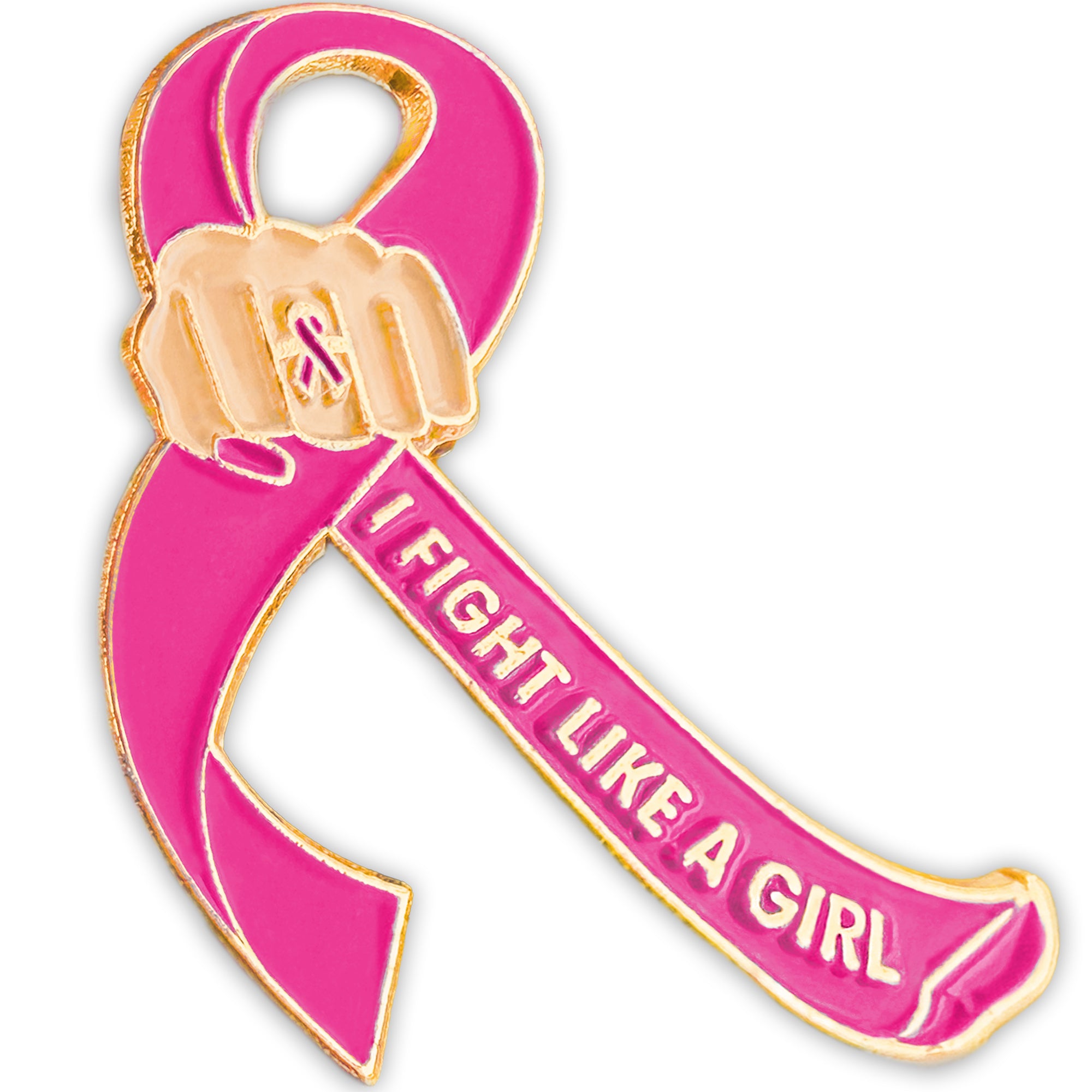 I Fight Like a Girl Fist Awareness Ribbon Lapel Pin - Hot Pink