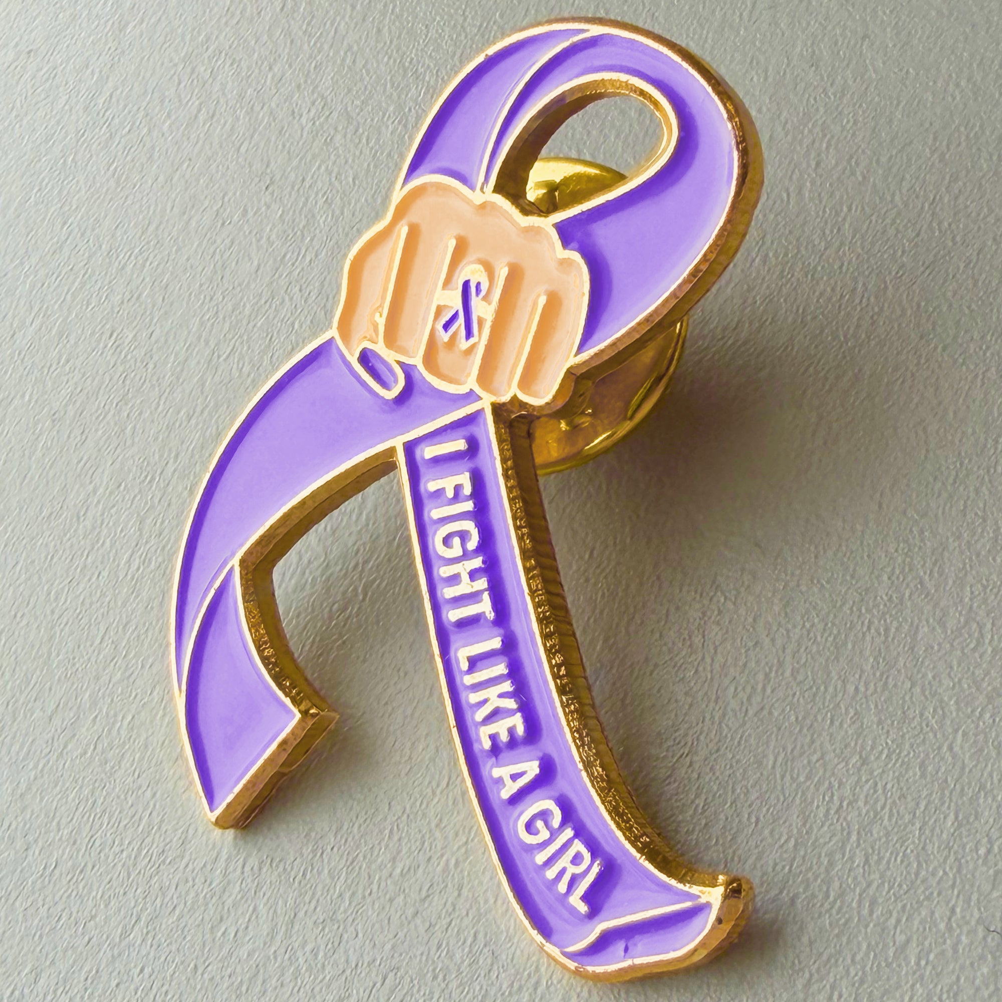 I Fight Like a Girl Fist Awareness Ribbon Lapel Pin - Violet