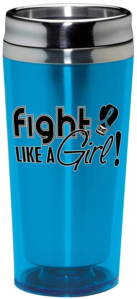 "Fight Like a Girl Signature" Stainless Steel Acrylic Travel Tumbler - Light Blue
