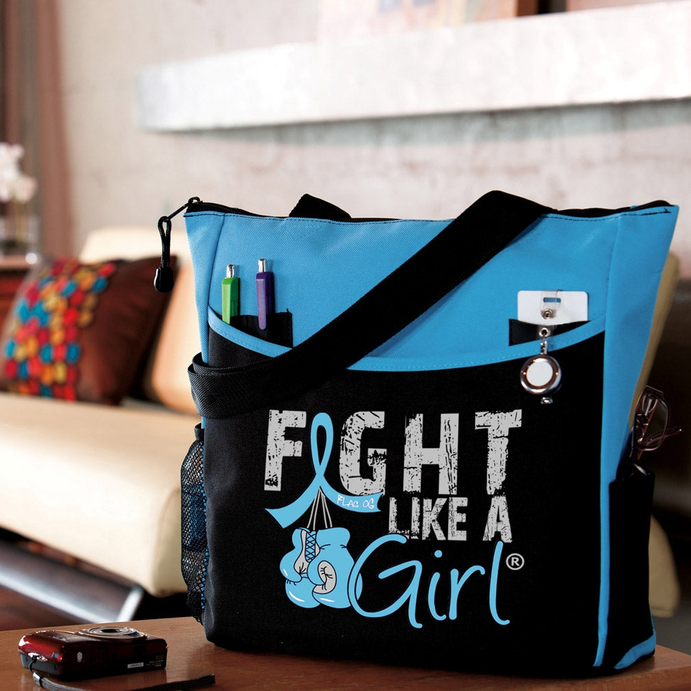 "Fight Like a Girl Knockout" Dakota Tote Bag - Light Blue