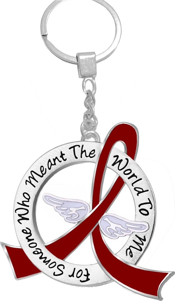 "Meant The World To Me" Tribute Keychain - Burgundy Ribbon