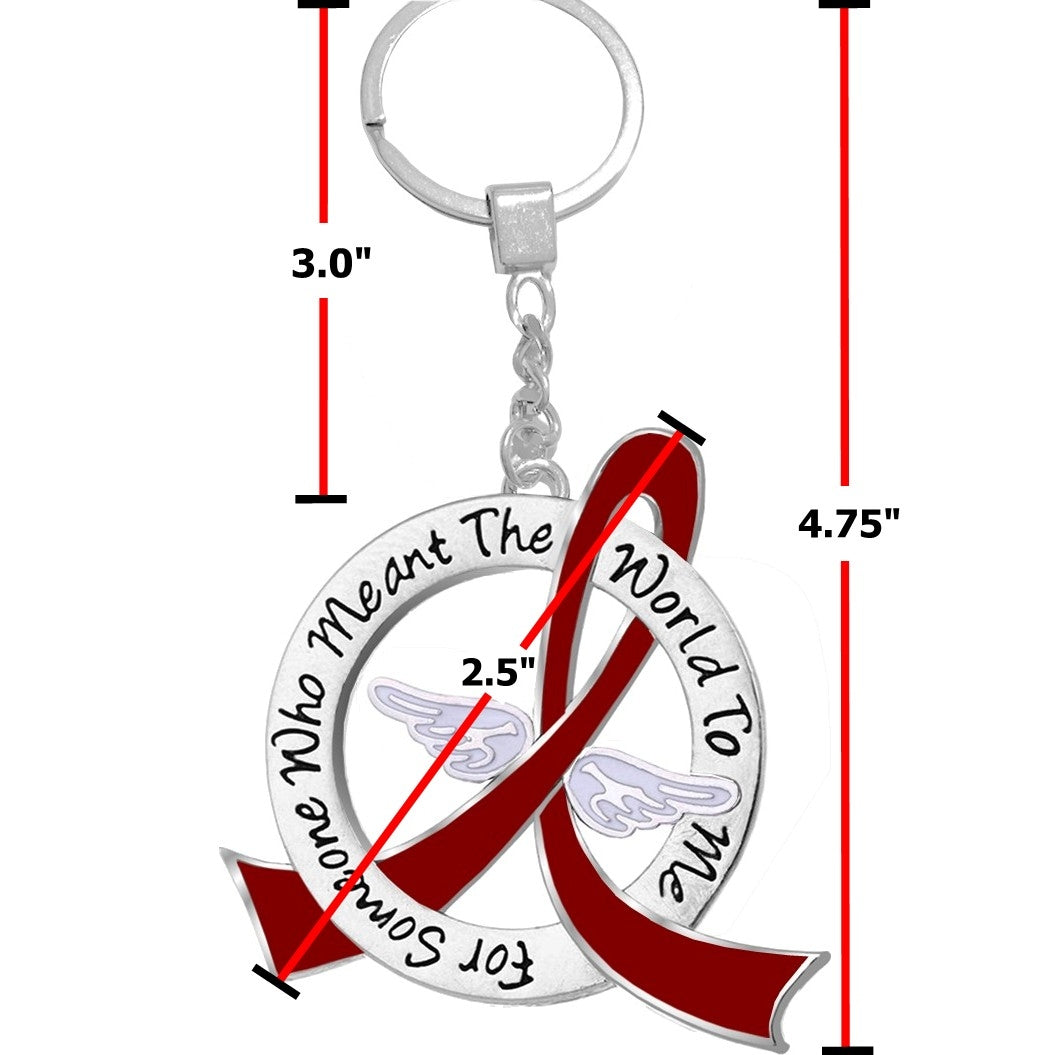 "Meant The World To Me" Tribute Keychain - Burgundy Ribbon