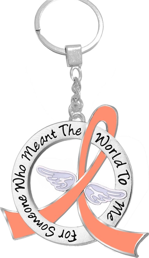 "Meant The World To Me" Tribute Keychain - Peach Ribbon