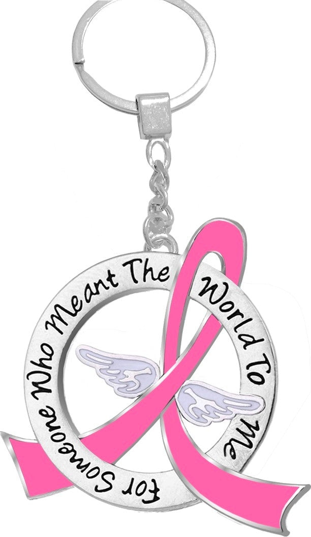 "Meant The World To Me" Breast Cancer Tribute Keychain - Pink Ribbon