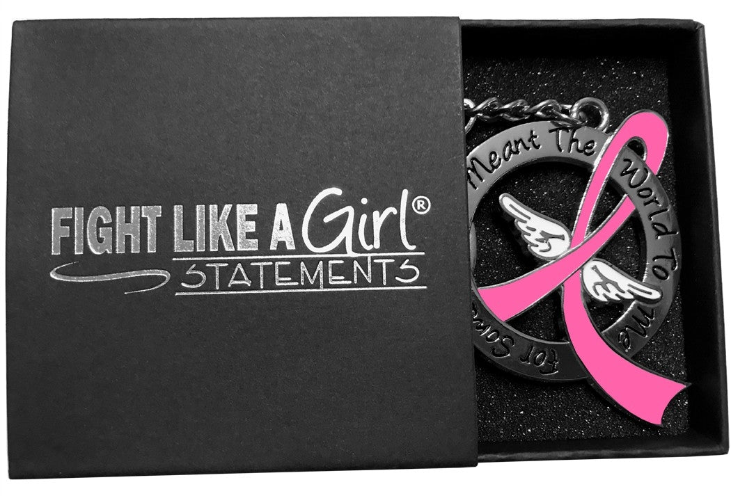 "Meant The World To Me" Breast Cancer Tribute Keychain - Pink Ribbon