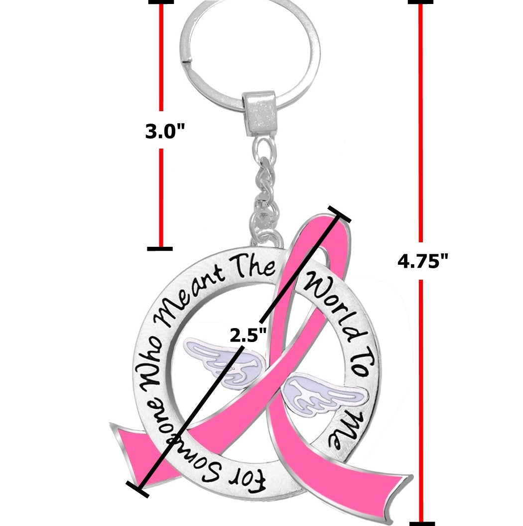 "Meant The World To Me" Breast Cancer Tribute Keychain - Pink Ribbon